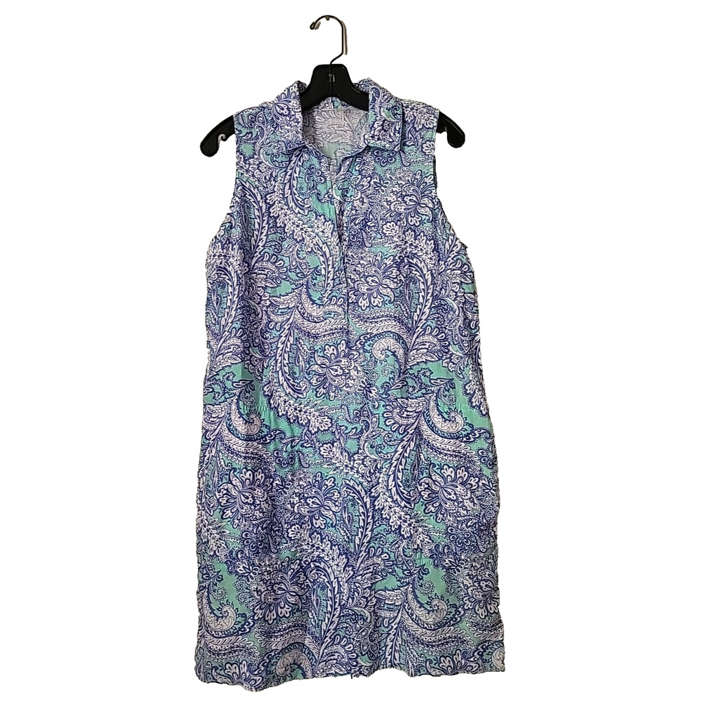 Cynthia Rowley Dress Women’s Size SM Blue Paisley Linen V-Neck Coastal Grandma